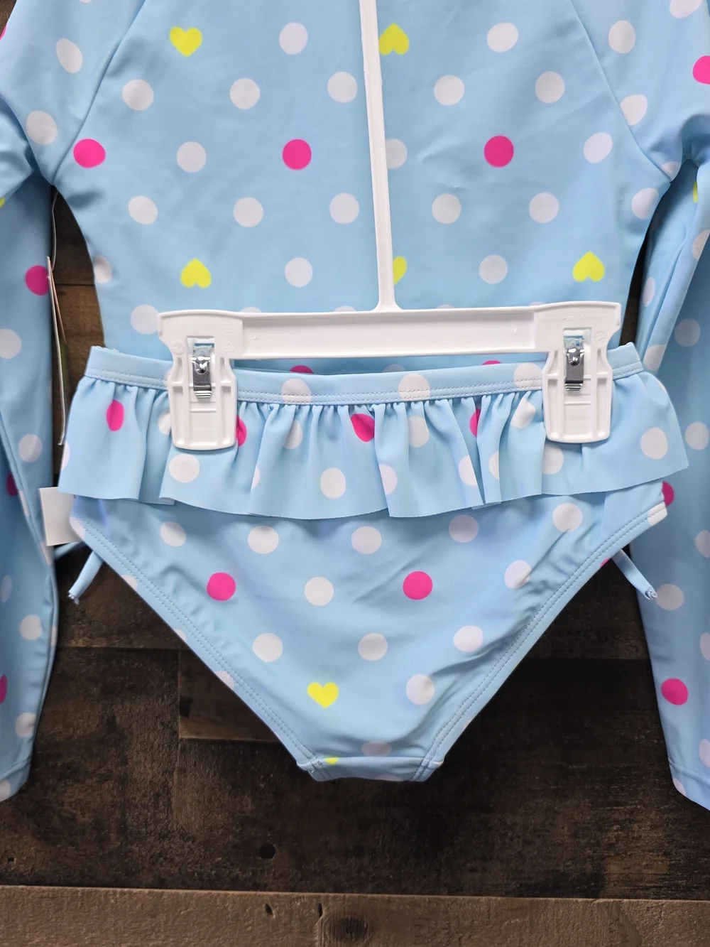 Epic Threads Girls' Blue Polka Dot Long-Sleeve Rash Guard Swim Set Size 5